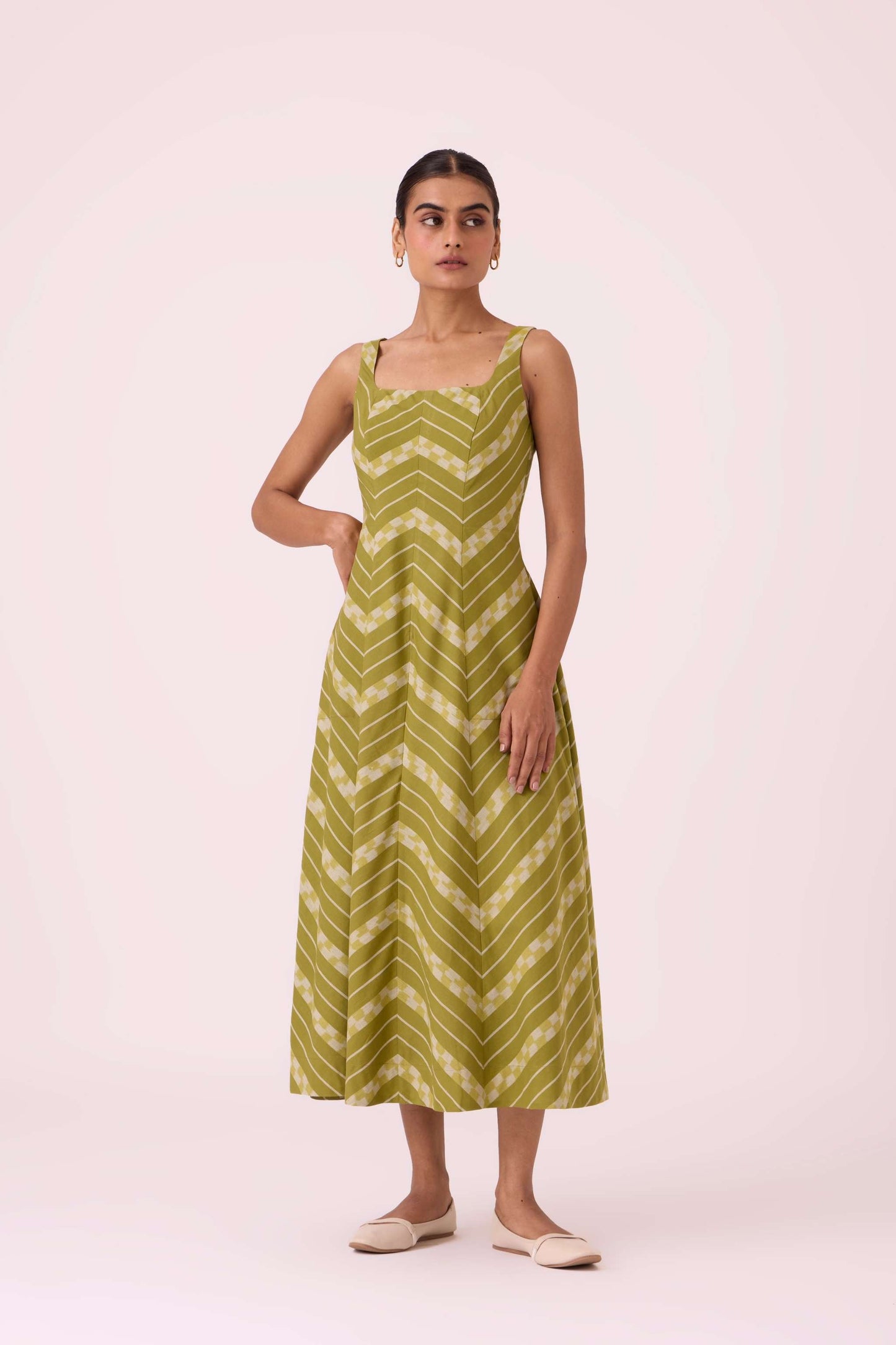 Zosima Green Striped Ikat Dress