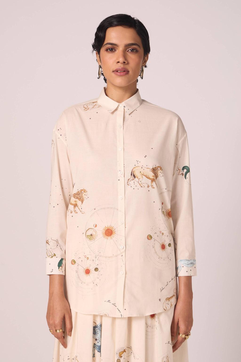 Joyce Zodiac Print Cotton Shirt