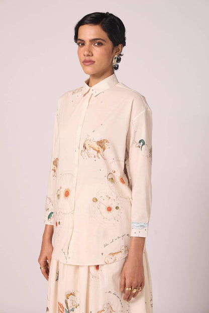 Joyce Zodiac Print Cotton Shirt