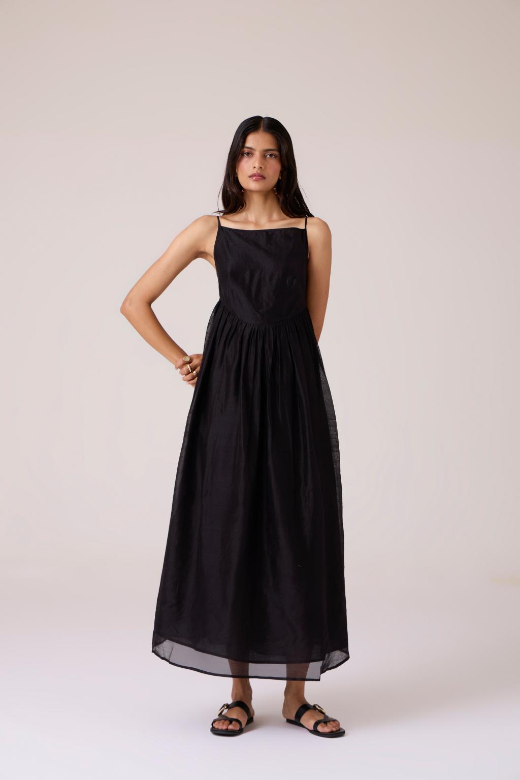 Vespera Black Handwoven Dress