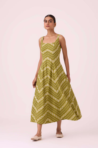 Zosima Green Striped Ikat Dress