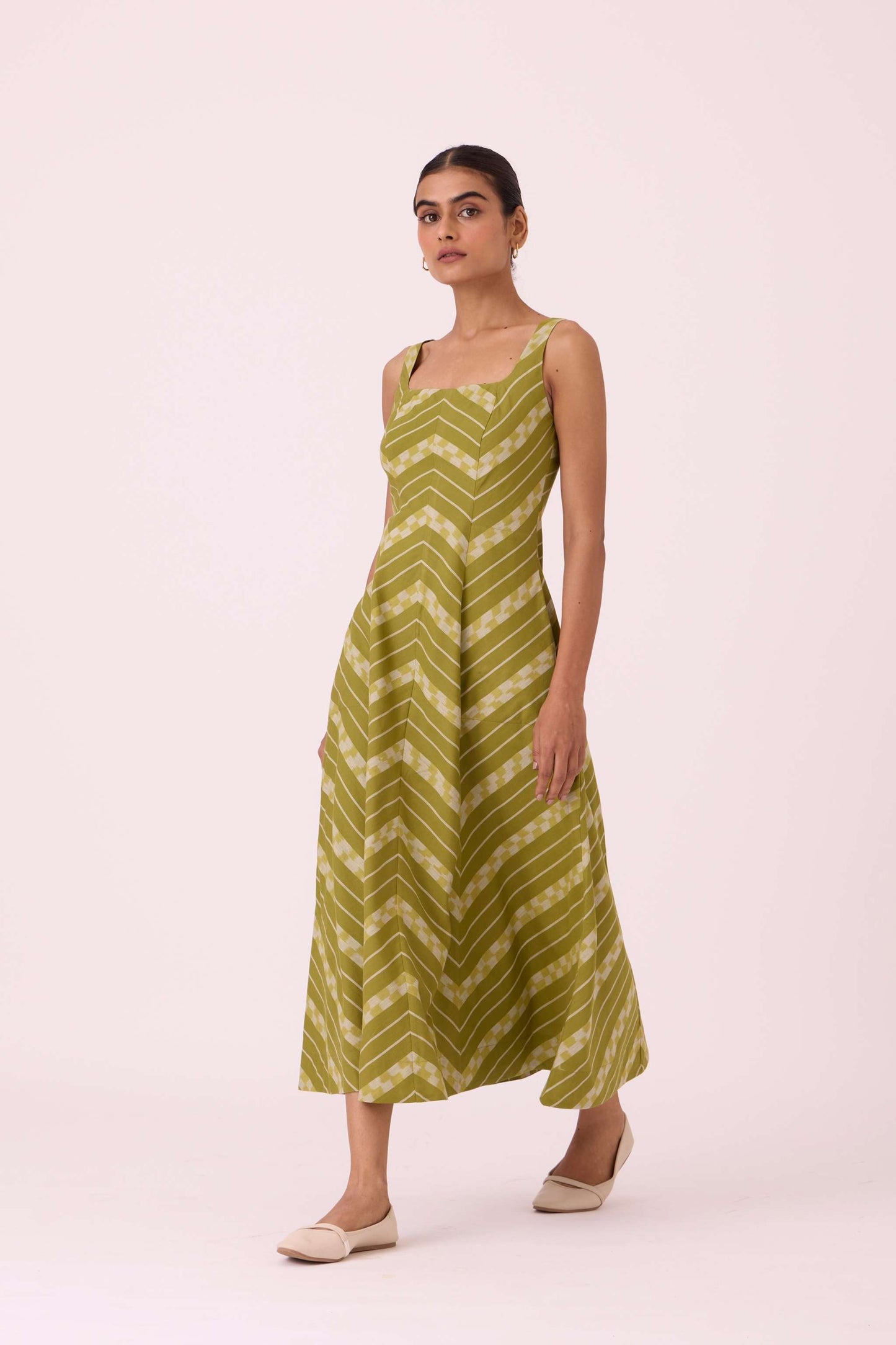Zosima Green Striped Ikat Dress