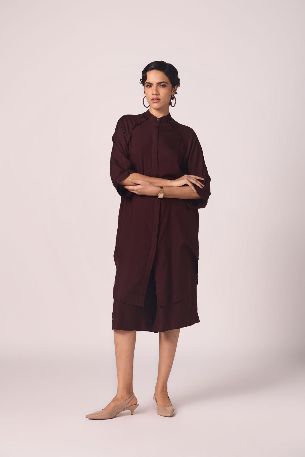 Braboune Wine Silk Tunic Set