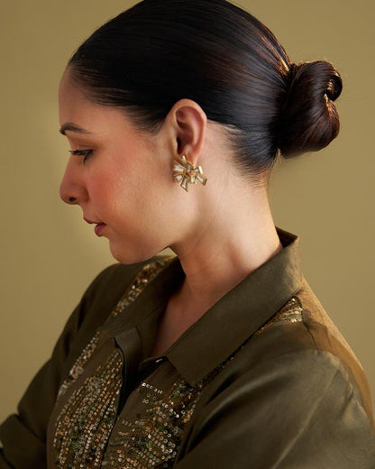 Olive Green Silk Chanderi Set