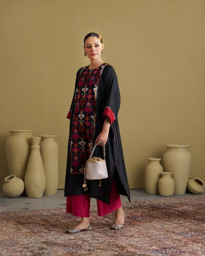 The Black Jewel Silk Cotton & Silk Ikat Kurta & Pants Set