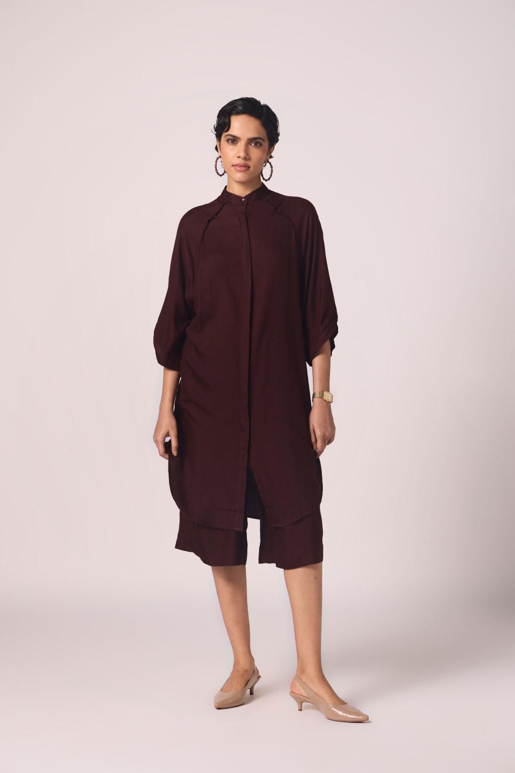 Braboune Wine Silk Tunic Set