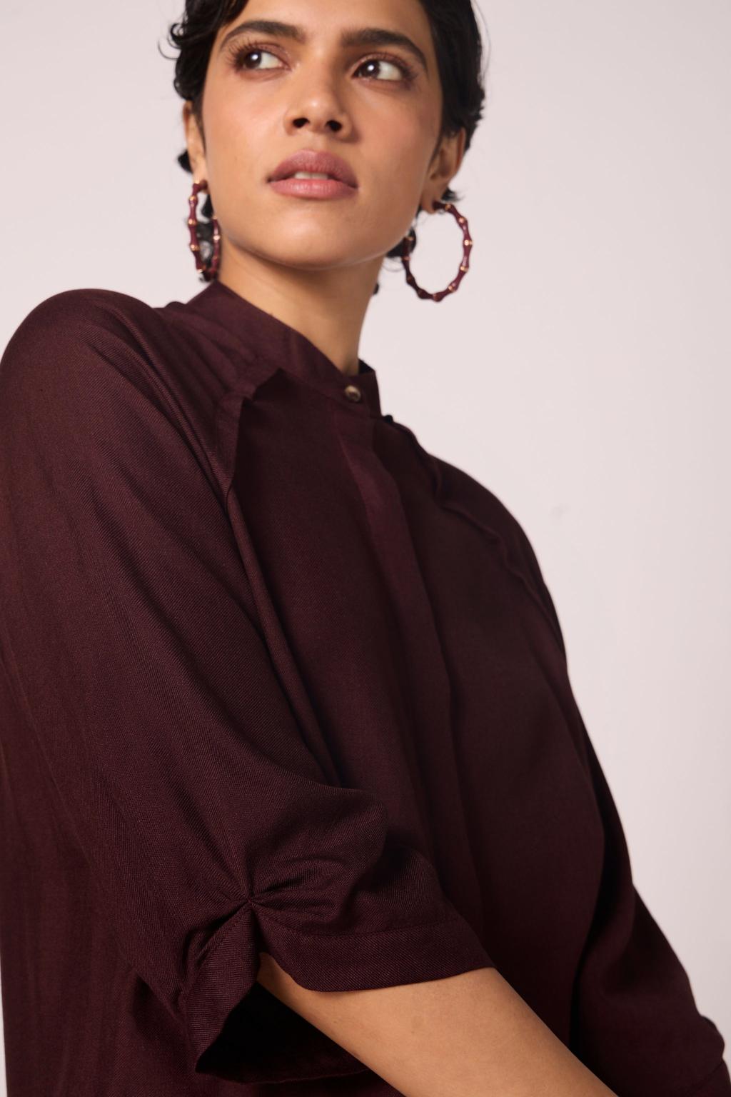 Braboune Wine Silk Tunic Set