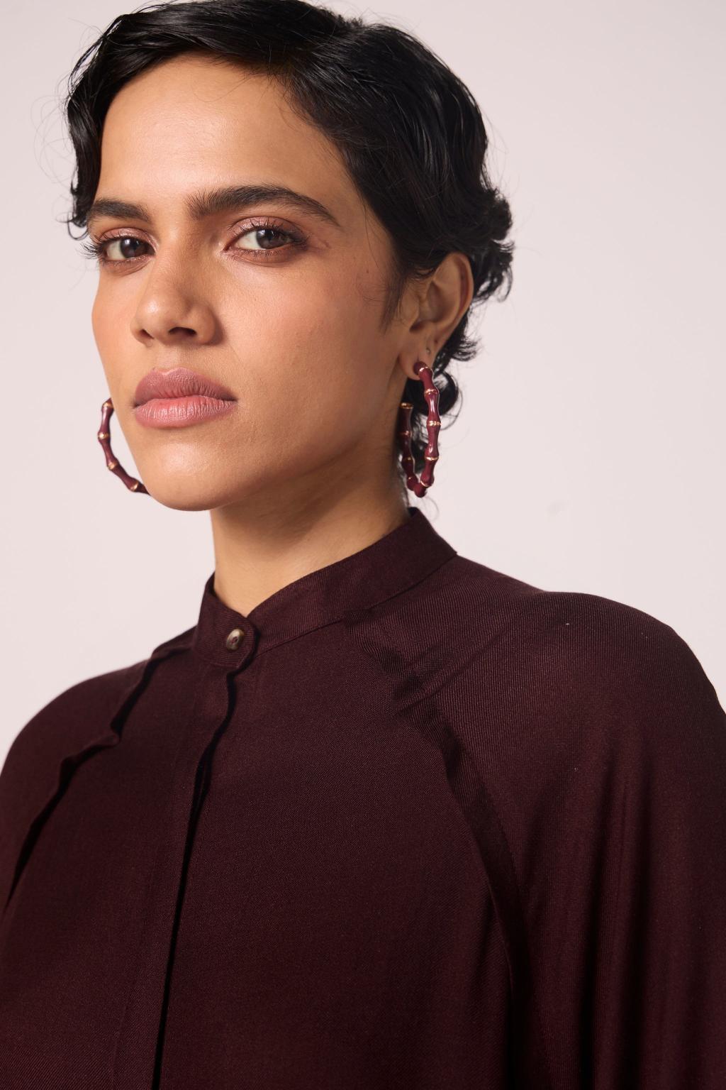 Braboune Wine Silk Tunic Set