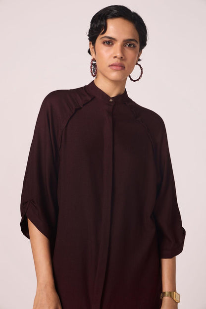 Braboune Wine Silk Tunic Set