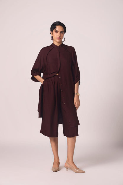 Braboune Wine Silk Tunic Set