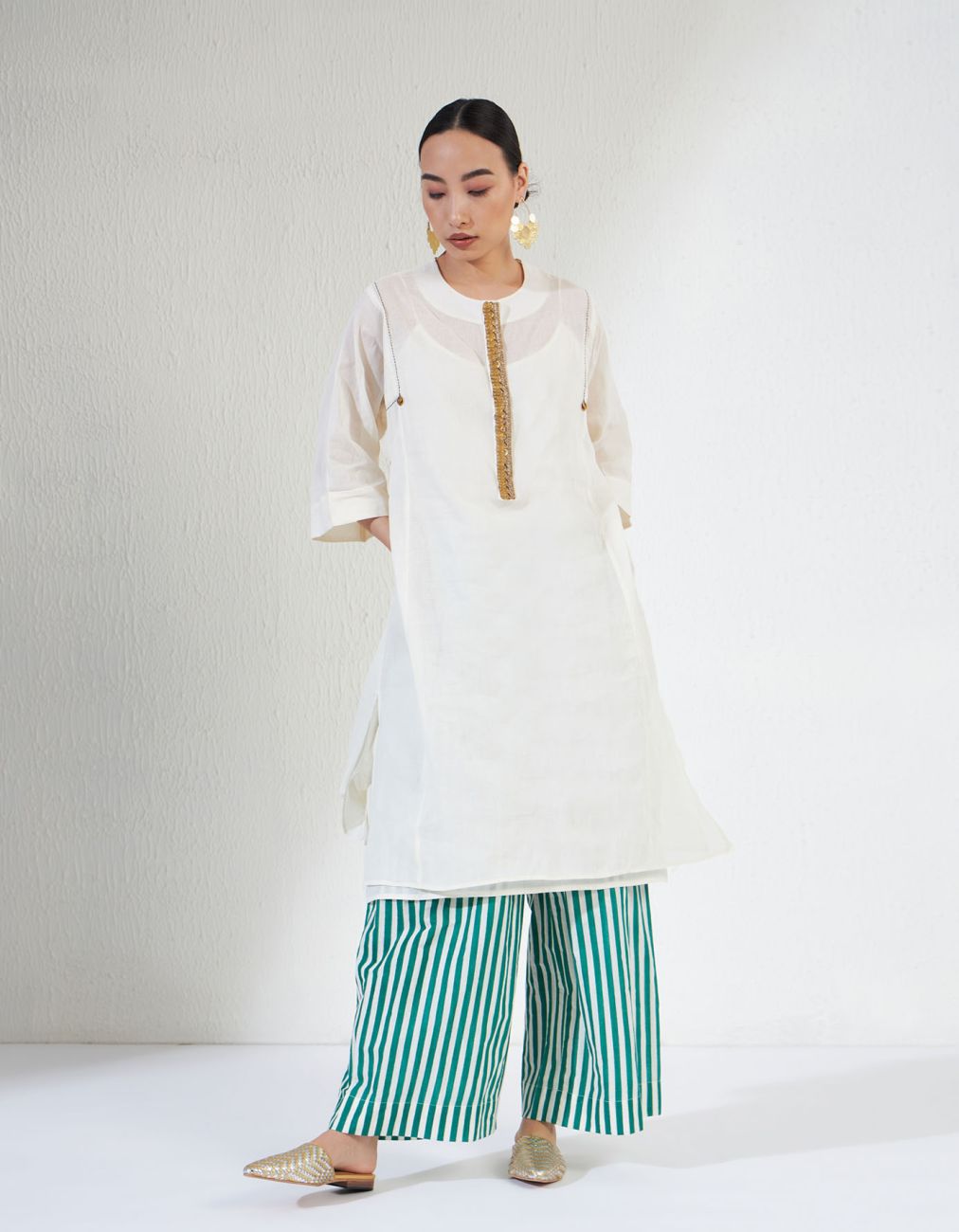 Off White Green Stripe Pant Farah Set