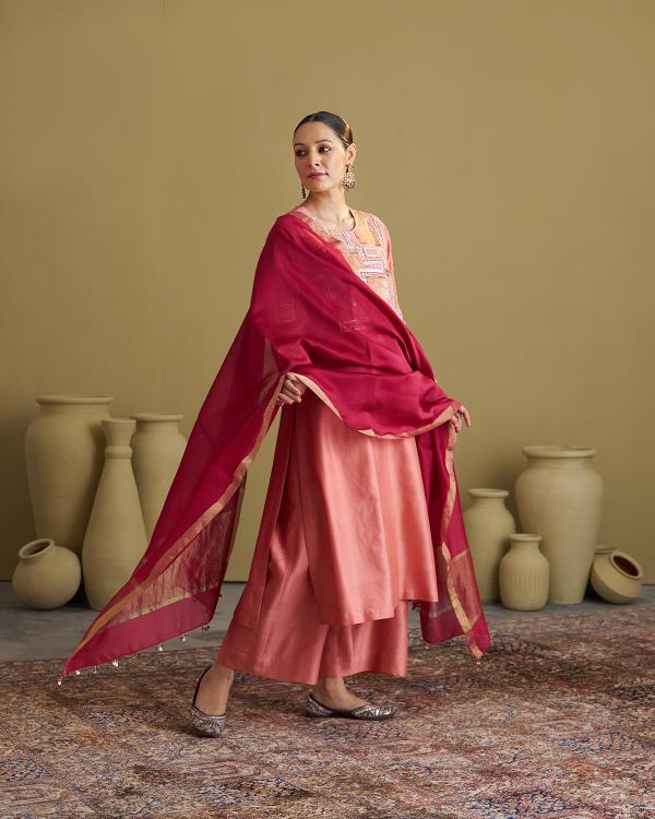 The Peach Silk Chanderi Set