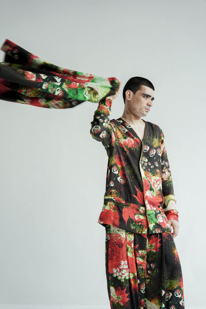 Red Florid Mens Co-ord