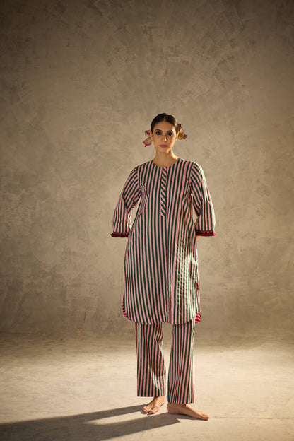 Pink N Green Stripe Set