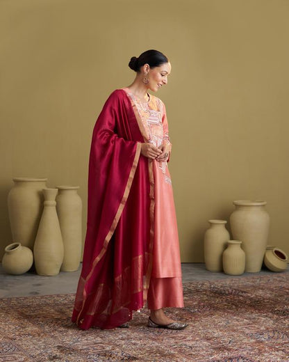 The Peach Silk Chanderi Set