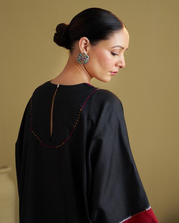 The Black Jewel Silk Cotton & Silk Ikat Kurta & Pants Set