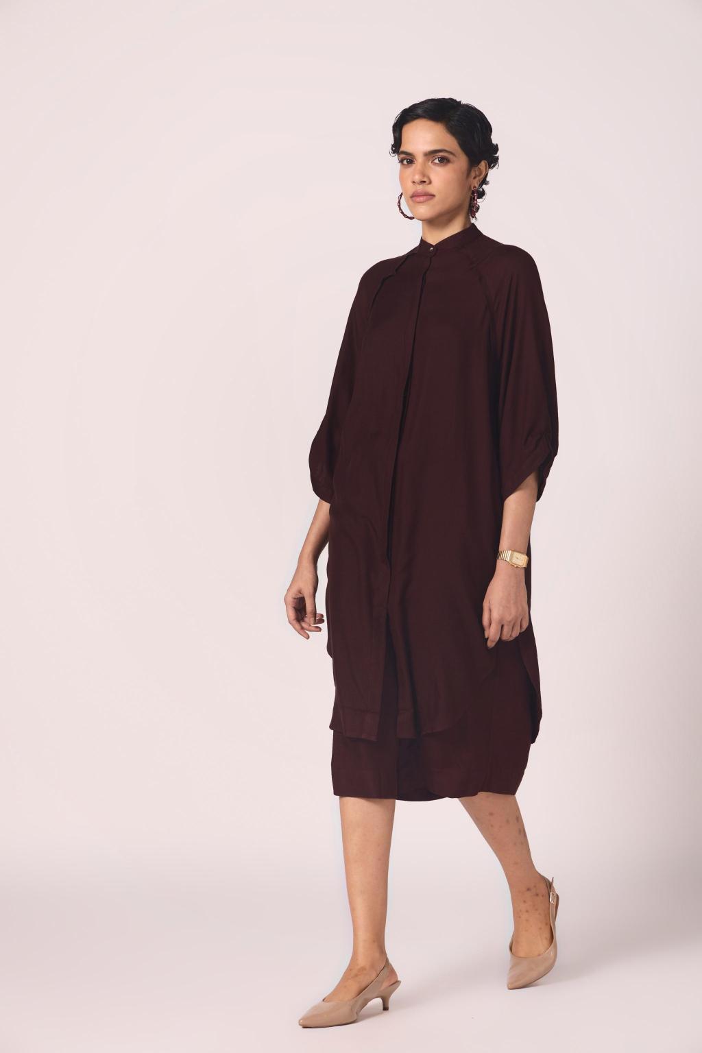 Braboune Wine Silk Tunic Set