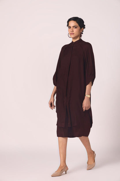 Braboune Wine Silk Tunic Set