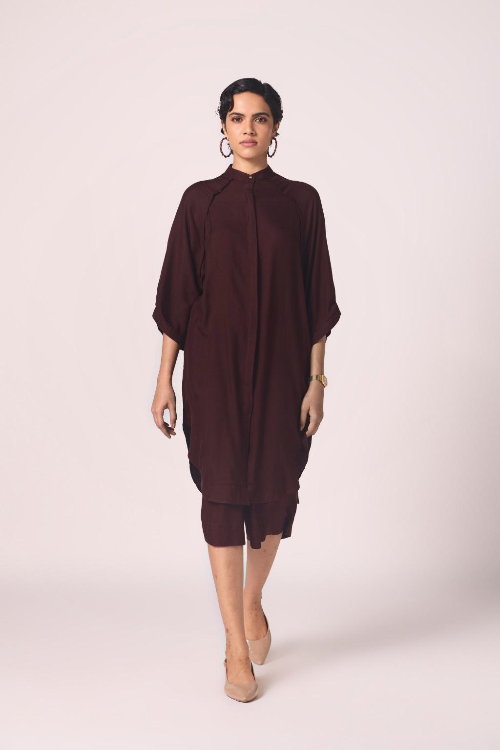 Braboune Wine Silk Tunic Set