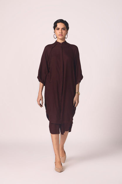 Braboune Wine Silk Tunic Set