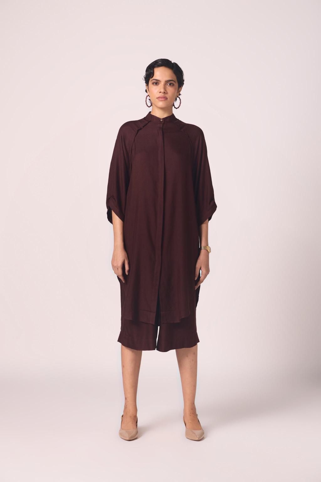 Braboune Wine Silk Tunic Set
