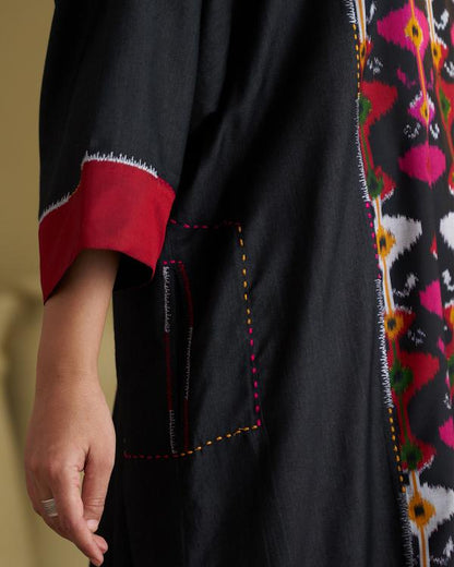 The Black Jewel Silk Cotton & Silk Ikat Kurta & Pants Set