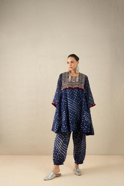 Afghani Bandhani Set (Navy Blue)