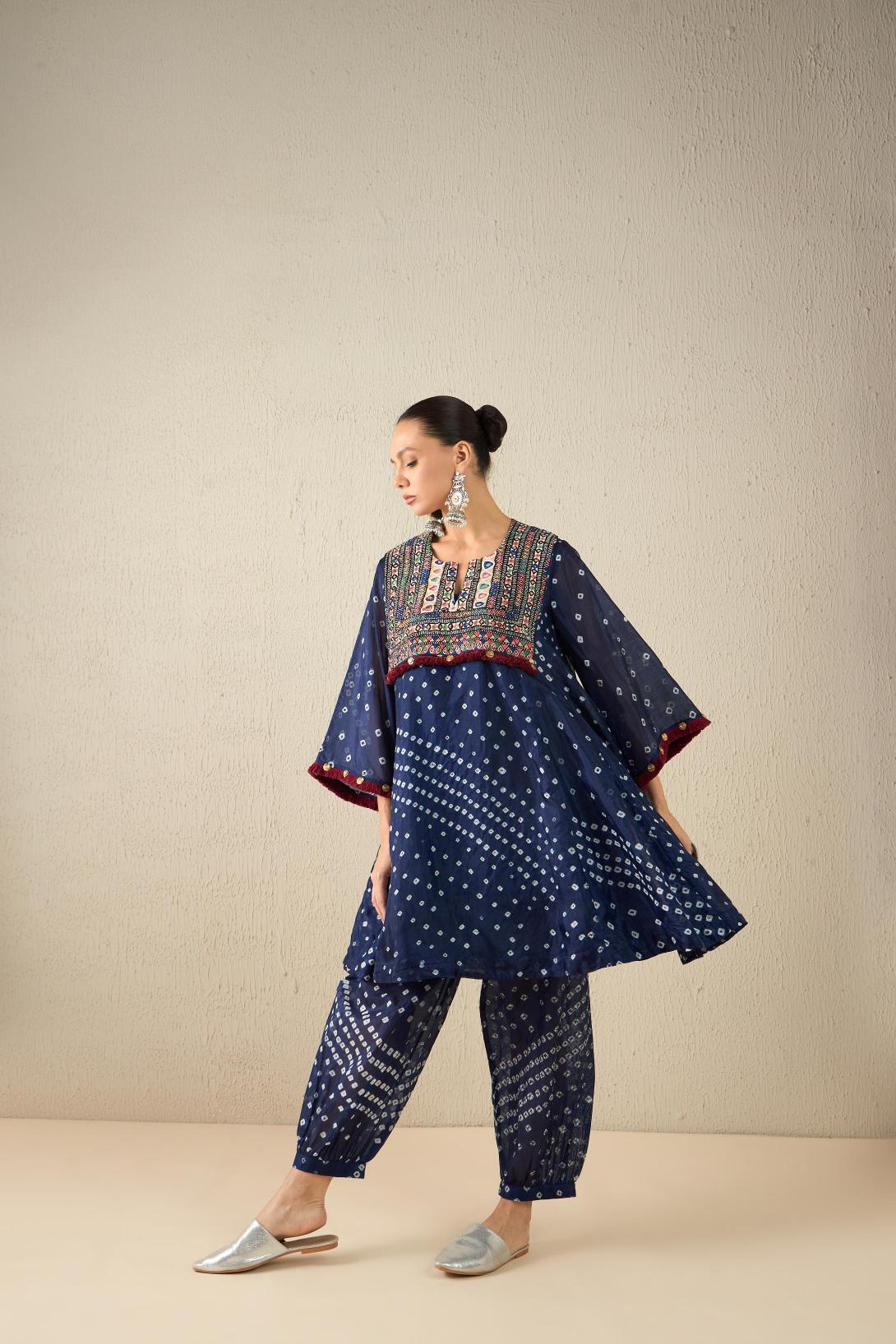 Afghani Bandhani Set (Navy Blue)