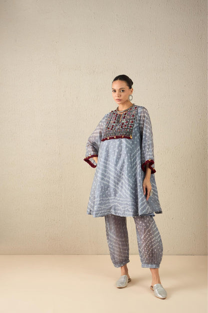 Afghani Bandhani Set (Light Grey)