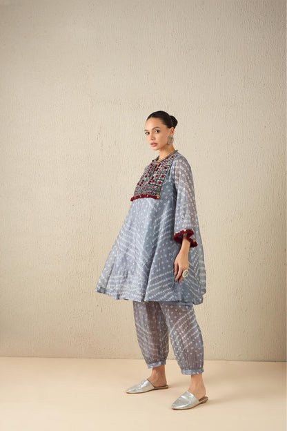 Afghani Bandhani Set (Light Grey)