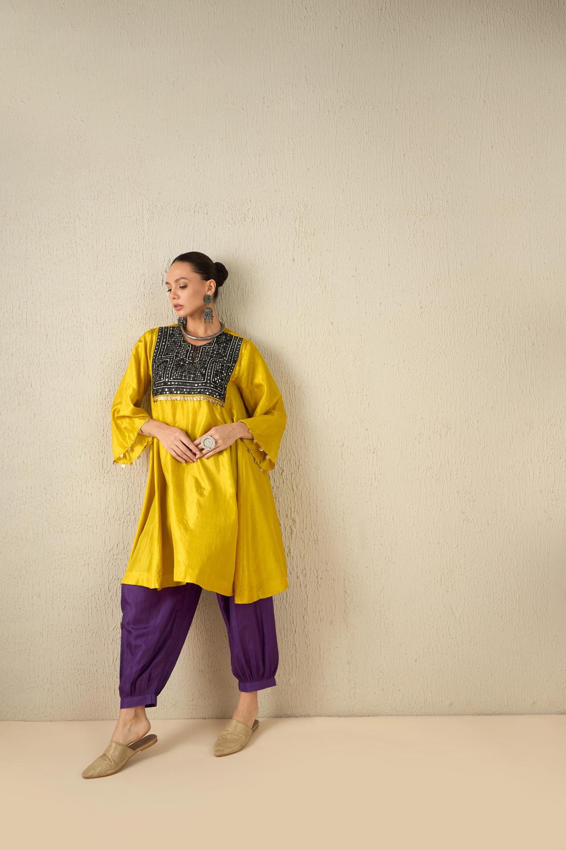 Afghani Silk Set (Yellow Upper, Purple Pants)