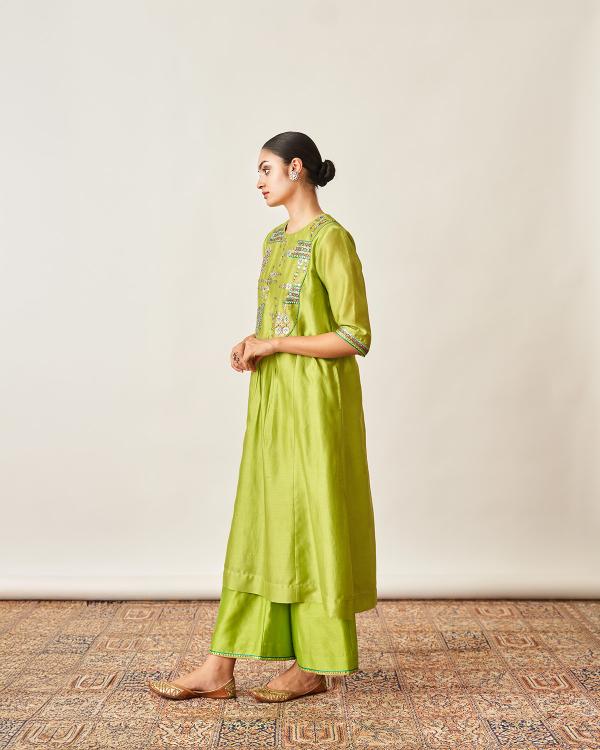 The Lime Green Silk Chanderi Set
