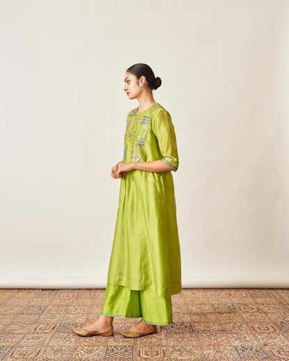 The Lime Green Silk Chanderi Set
