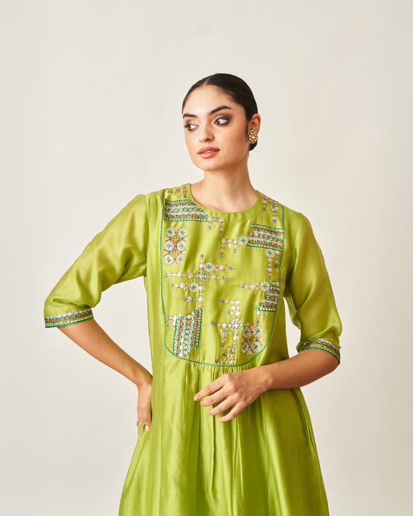 The Lime Green Silk Chanderi Set