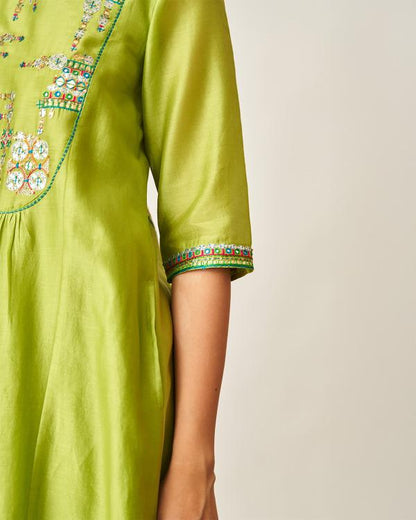 The Lime Green Silk Chanderi Set