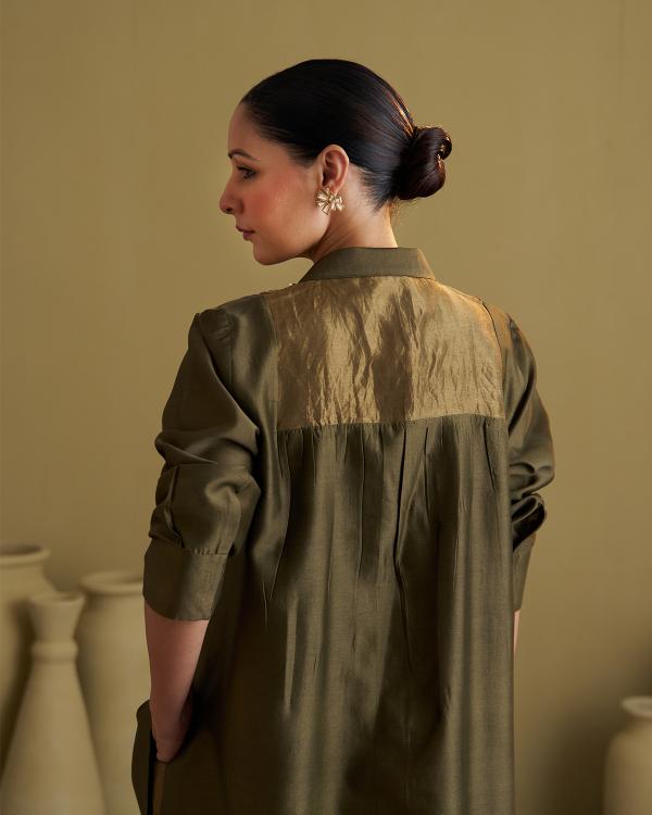 Olive Green Silk Chanderi Set