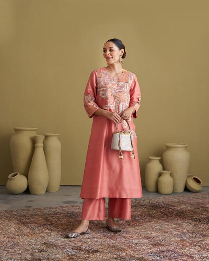 The Peach Silk Chanderi Set