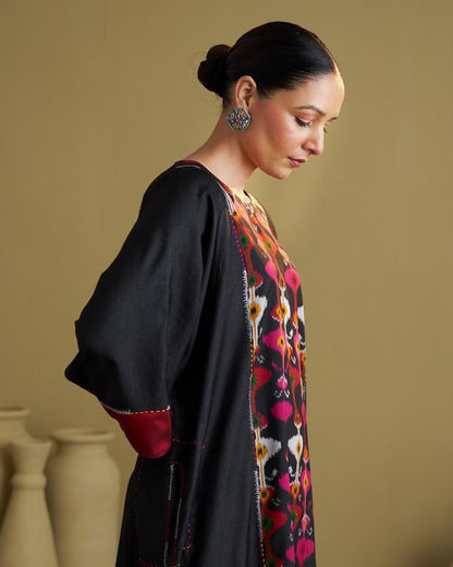 The Black Jewel Silk Cotton & Silk Ikat Kurta & Pants Set