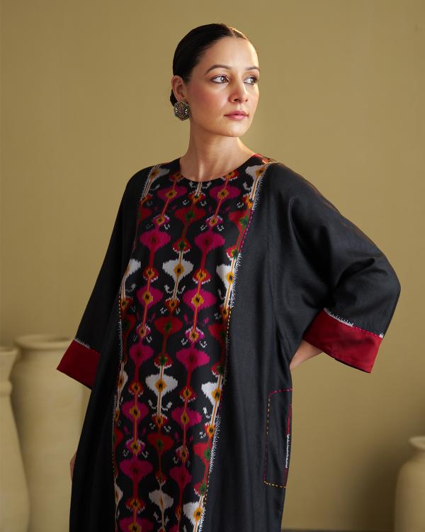 The Black Jewel Silk Cotton & Silk Ikat Kurta & Pants Set