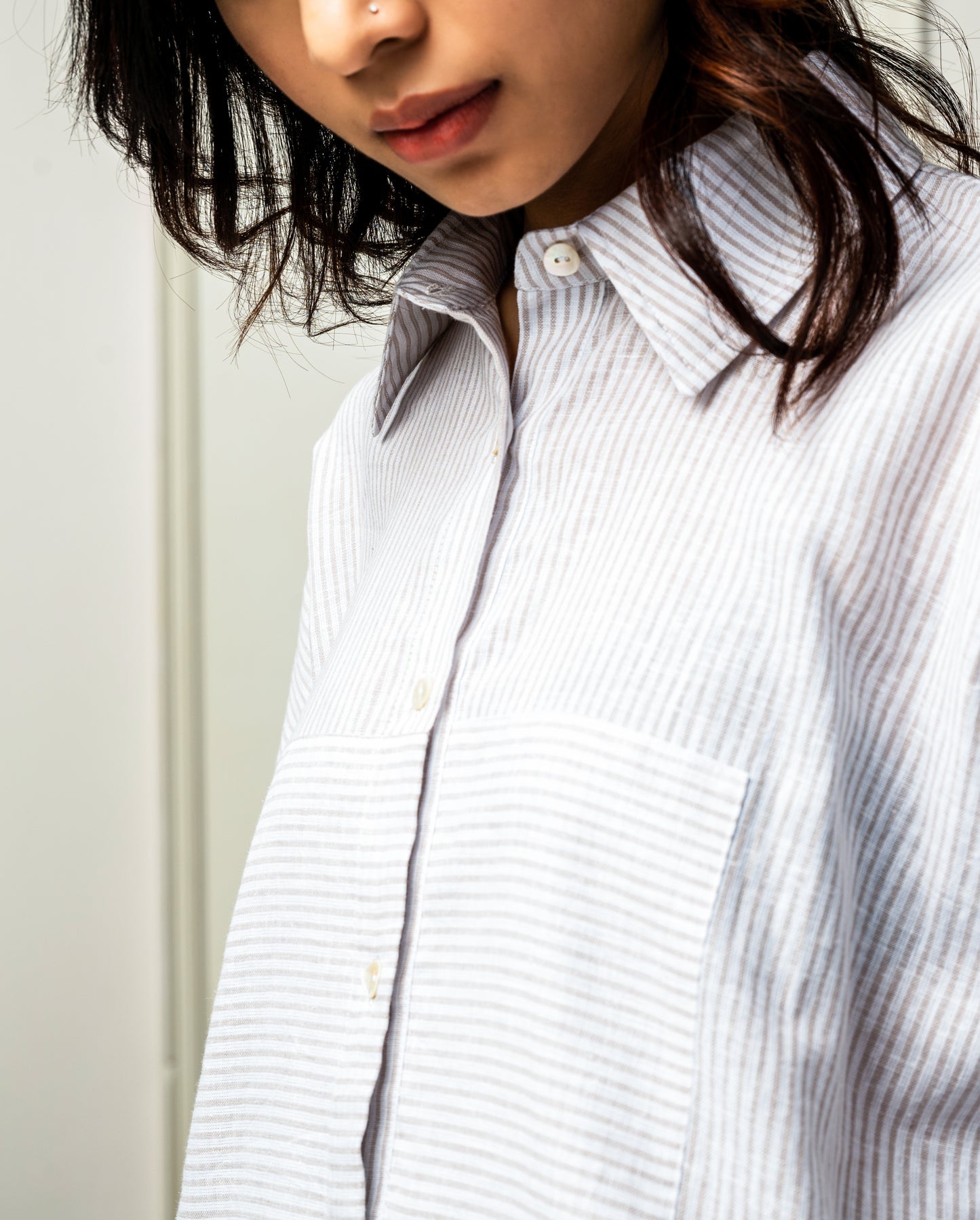 Striped Beige Linen Daily Shirt