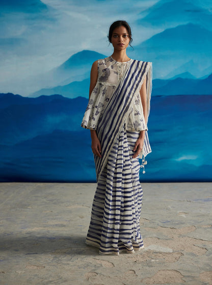 Willow Chanderi Stripe Saree w/p