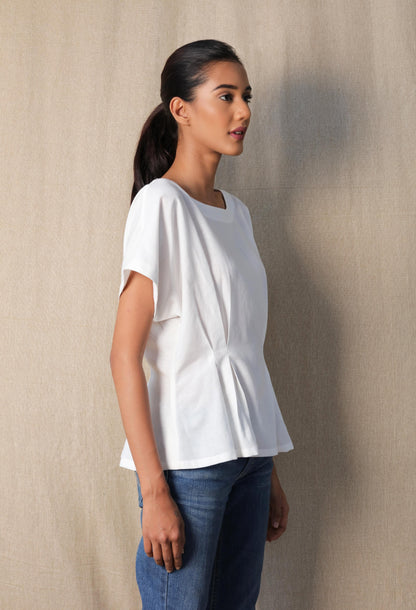 White Waist Pleat Top