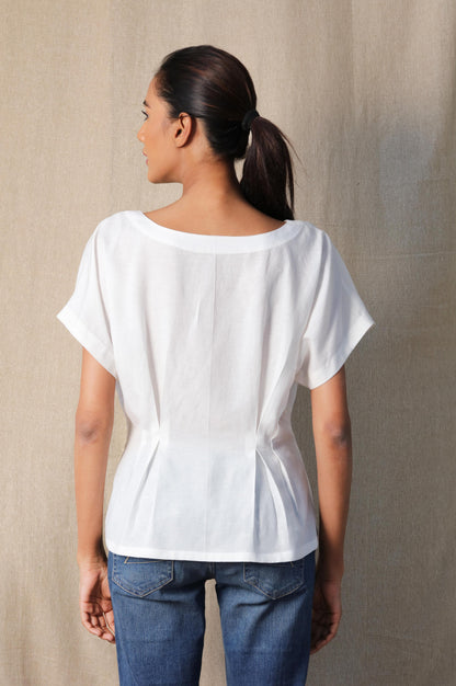 White Waist Pleat Top