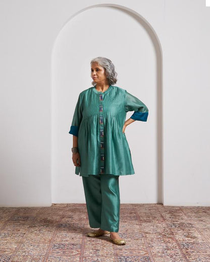 Teal Green Silk Chanderi Set with Handwork