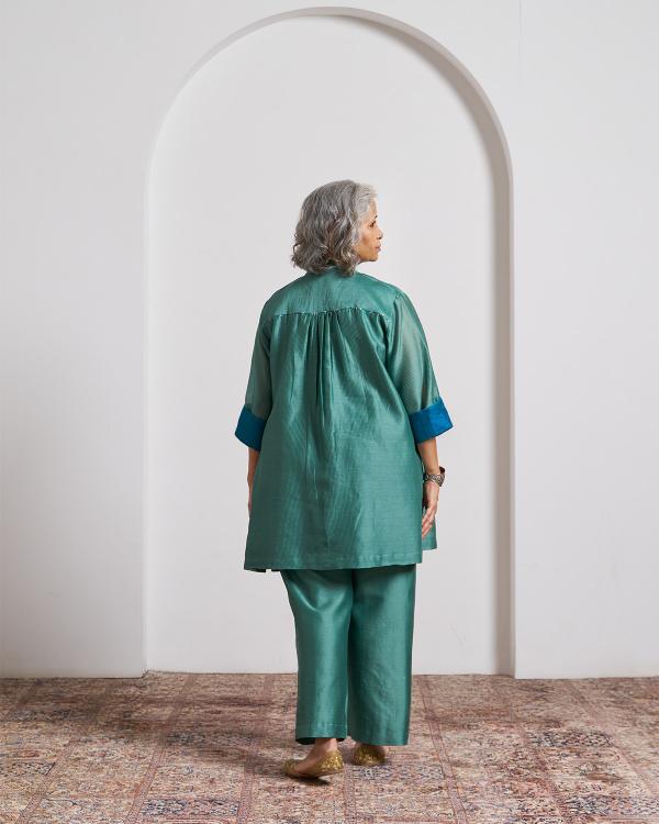 Teal Green Silk Chanderi Set with Handwork