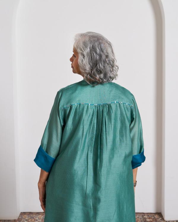 Teal Green Silk Chanderi Set with Handwork