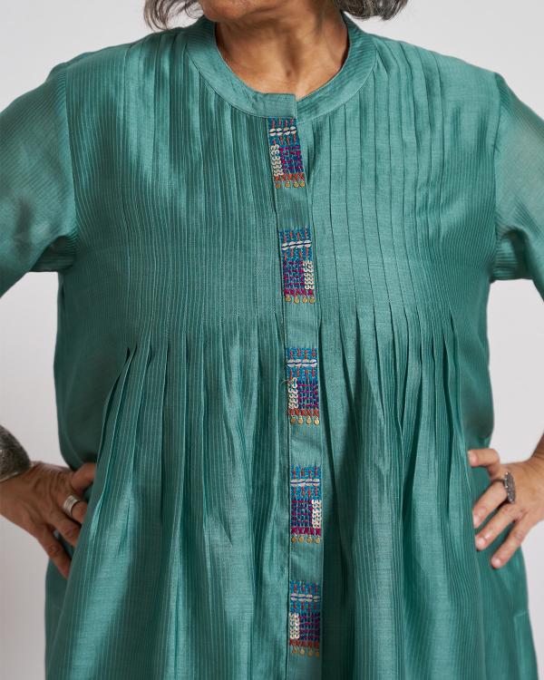 Teal Green Silk Chanderi Set with Handwork