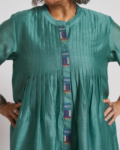 Teal Green Silk Chanderi Set with Handwork