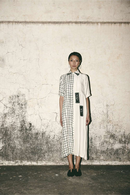 AN Grid Pleat Dress