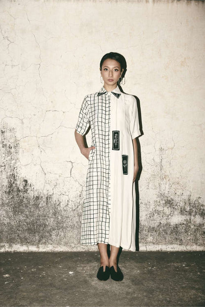 AN Grid Pleat Dress